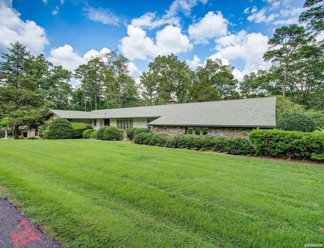 7 Sonora Way, Hot Springs Village, AR 71909 - ranch-style home featuring a chimney, a front lawn, and stone siding