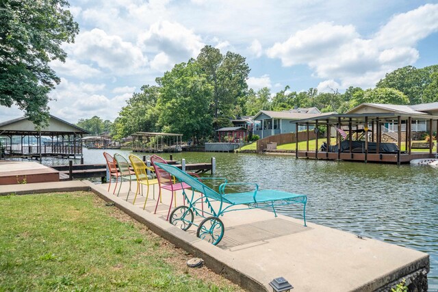 dock area with a water view