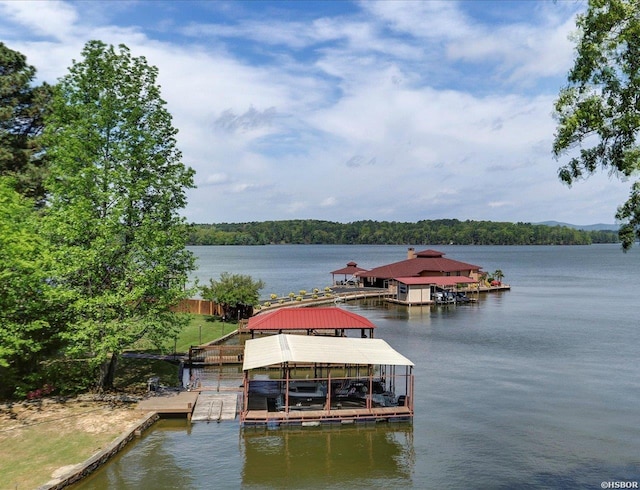400 Farr Shores Dr Unit 15F, Hot Springs, AR 71913 - dock area with boat lift, a forest view, and a water view