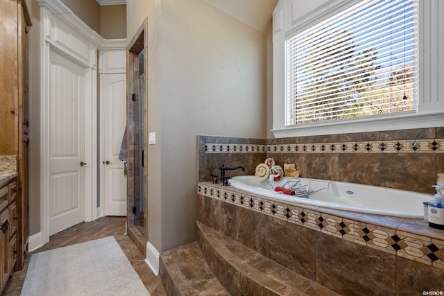 116 Lake Forest Shores Dr, Hot Springs, AR 71913 - full bathroom with a shower stall, vaulted ceiling, and a bath