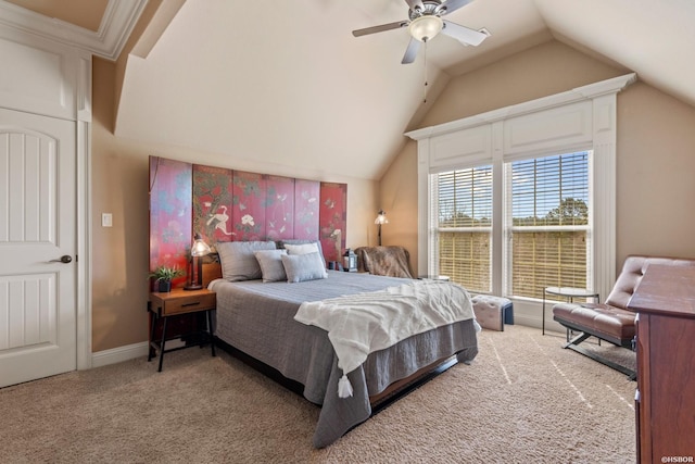 116 Lake Forest Shores Dr, Hot Springs, AR 71913 - bedroom with carpet flooring, baseboards, lofted ceiling, and ceiling fan