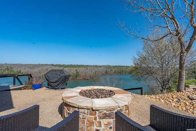 116 Lake Forest Shores Dr, Hot Springs, AR 71913 - view of patio / terrace with a water view and a fire pit