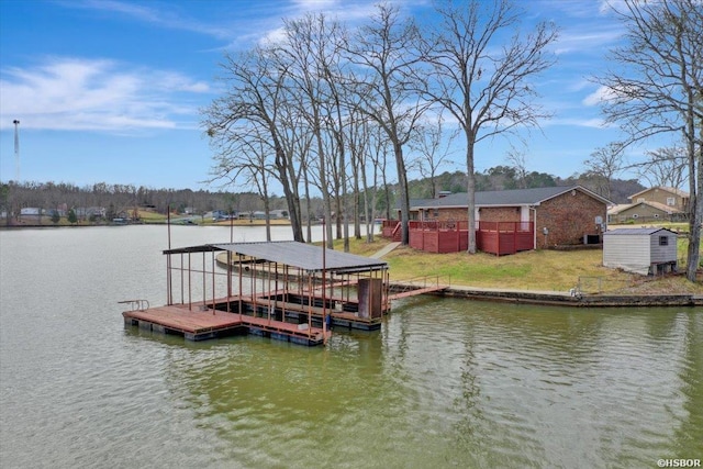 view of dock with a water view