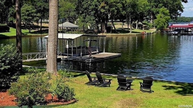 338 Sunset Bay Rd, Hot Springs, AR 71913 - dock area with a water view and a lawn
