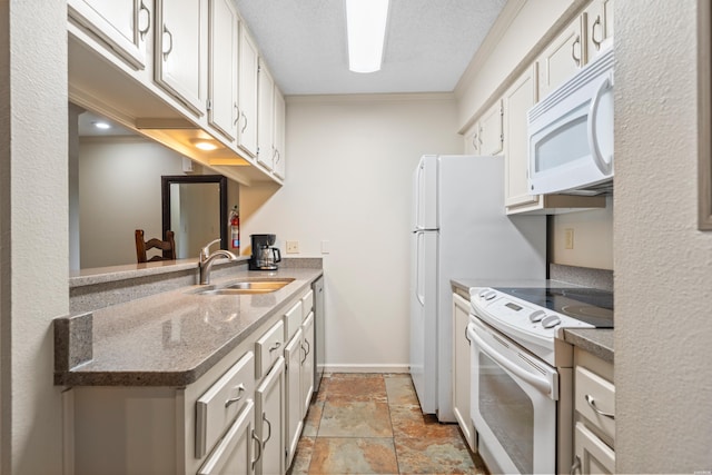 5371 Central Ave Unit 6J, Hot Springs, AR 71913 - kitchen featuring white appliances, a sink, light stone finish flooring, baseboards, and ornamental molding