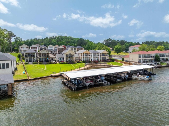 125 Eagle View Pt, Hot Springs, AR 71913 - dock area featuring a water view, a residential view, boat lift, and a yard