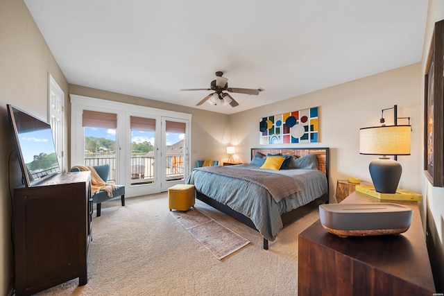 125 Eagle View Pt, Hot Springs, AR 71913 - bedroom with light colored carpet, access to exterior, and ceiling fan
