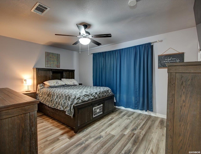 111 Westgate Ter, Hot Springs, AR 71913 - bedroom with a textured ceiling, visible vents, a ceiling fan, and light wood finished floors