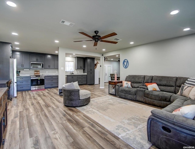 111 Westgate Ter, Hot Springs, AR 71913 - living area with a ceiling fan, visible vents, recessed lighting, and light wood-type flooring