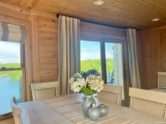 280 Overview Cir, Hot Springs, AR 71913 - dining room with wooden ceiling and wooden walls