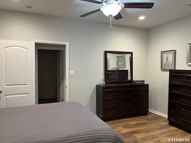 107 Legacy Ln, Hot Springs, AR 71901 - bedroom with a ceiling fan, recessed lighting, dark wood-style flooring, and baseboards