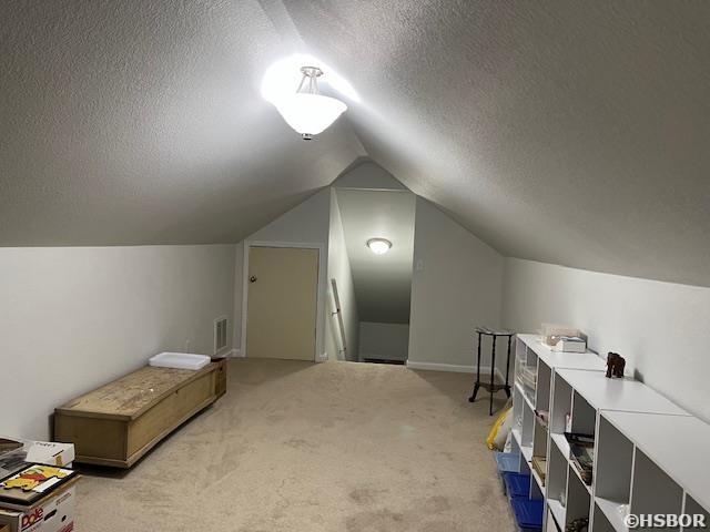 107 Legacy Ln, Hot Springs, AR 71901 - bonus room with light carpet, visible vents, a textured ceiling, and lofted ceiling