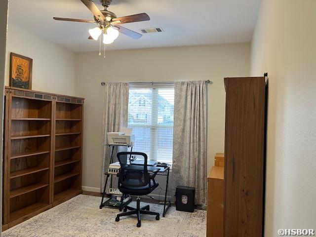 107 Legacy Ln, Hot Springs, AR 71901 - office area with baseboards, visible vents, and a ceiling fan