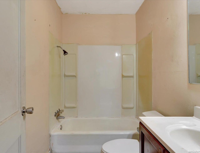 full bathroom featuring toilet, tub / shower combination, and vanity