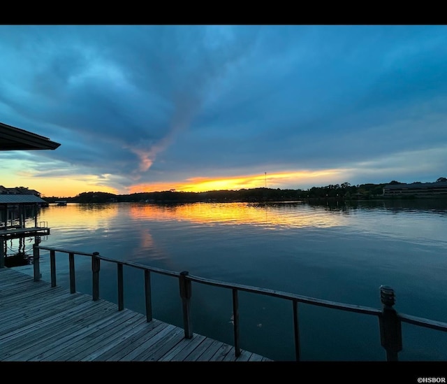 view of dock with a water view