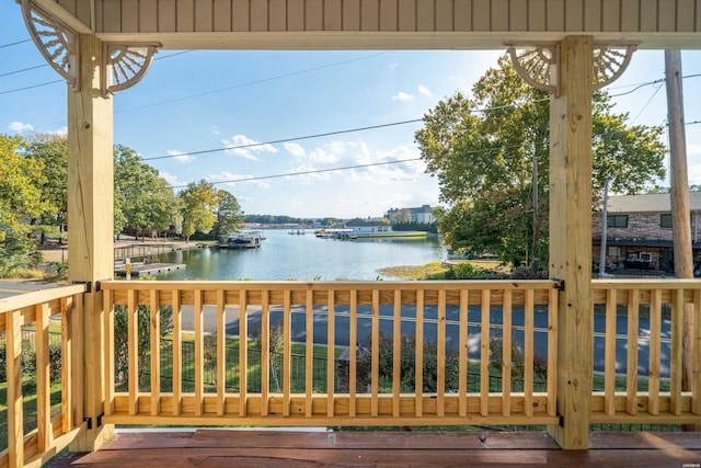 deck with a water view