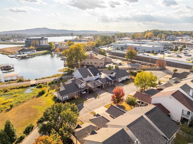 aerial view with a residential view and a water and mountain view