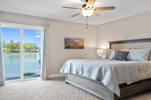 200 Hamilton Oaks Dr Unit N-1, Hot Springs, AR 71913 - bedroom featuring carpet, access to exterior, a water view, baseboards, and ceiling fan