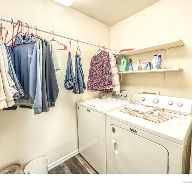 10 Steeplechase Ct, Hot Springs, AR 71901 - laundry area with washing machine and dryer, dark wood-type flooring, and baseboards