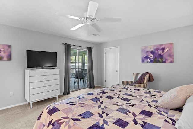 1135 Twin Points Rd Unit D, Hot Springs, AR 71913 - bedroom with visible vents, carpet, baseboards, access to outside, and ceiling fan