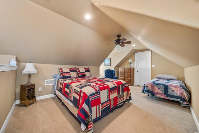 bedroom featuring recessed lighting, baseboards, visible vents, and carpet floors