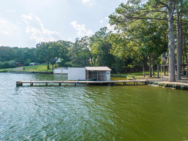 dock area with a water view