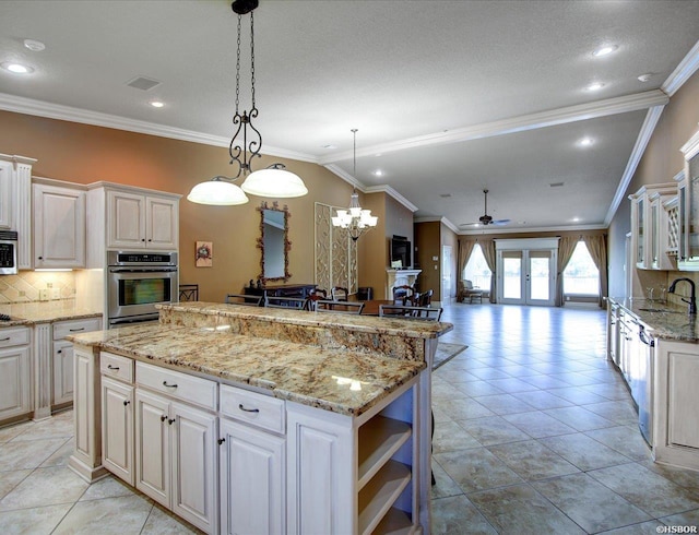 1380 Airport Rd Unit A4, Hot Springs, AR 71913 - kitchen featuring open shelves, backsplash, ornamental molding, and stainless steel appliances