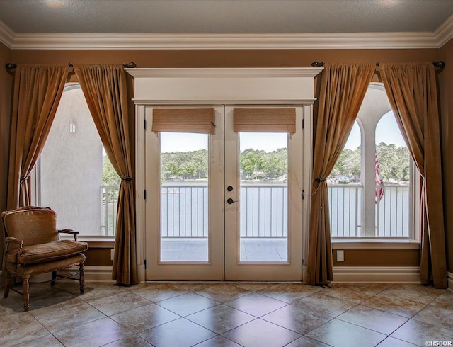1380 Airport Rd Unit A4, Hot Springs, AR 71913 - doorway with french doors, baseboards, crown molding, and tile patterned flooring
