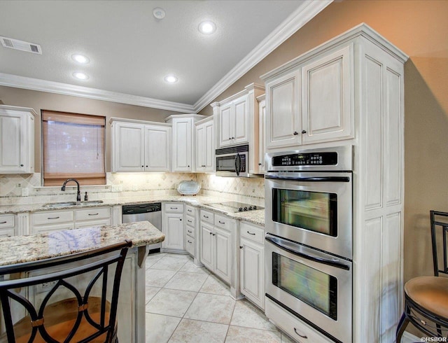 1380 Airport Rd Unit A4, Hot Springs, AR 71913 - kitchen featuring crown molding, a sink, backsplash, and stainless steel appliances