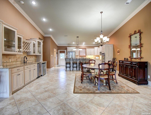 1380 Airport Rd Unit A4, Hot Springs, AR 71913 - dining area featuring an inviting chandelier, crown molding, baseboards, recessed lighting, and light tile patterned floors