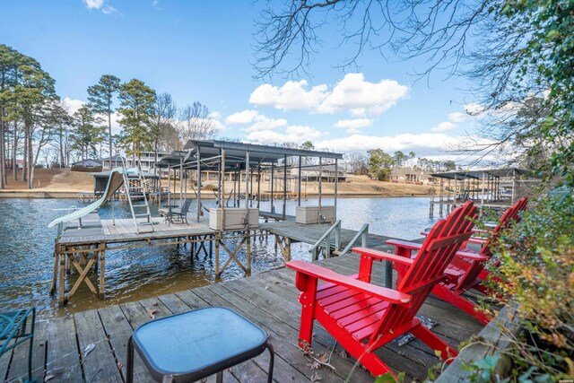 dock area featuring a water view and boat lift