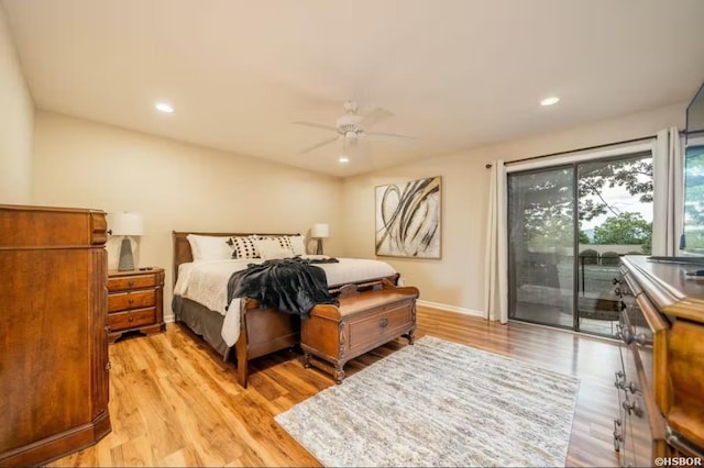 200 Hamilton Oaks Dr Unit J-2, Hot Springs, AR 71913 - bedroom featuring access to exterior, light wood-style floors, baseboards, a ceiling fan, and recessed lighting
