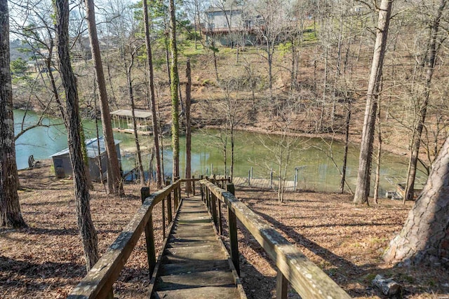 property view of water featuring a boat dock