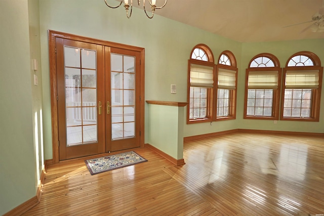 81 End Of Trail Rd, Mount Ida, AR 71957 - doorway to outside with hardwood / wood-style floors, french doors, a chandelier, and plenty of natural light