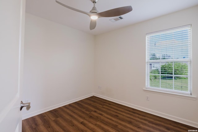 710 Fair Ln, Alexander, AR 72002 - spare room with dark wood-type flooring, visible vents, a ceiling fan, and baseboards