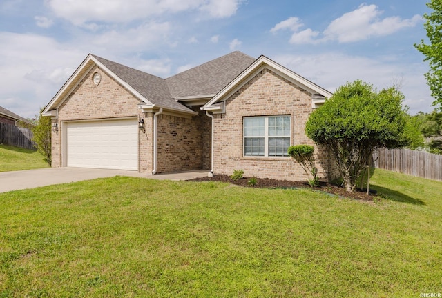 710 Fair Ln, Alexander, AR 72002 - ranch-style home with driveway, fence, a garage, brick siding, and a front yard