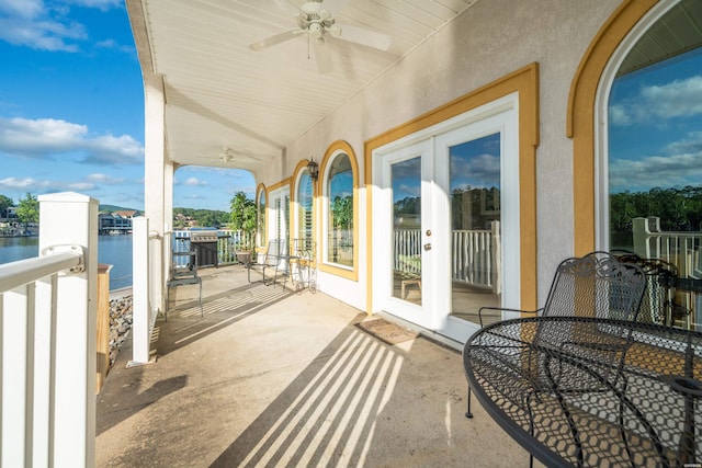 1380 Airport Rd Unit C2, Hot Springs, AR 71913 - view of patio with french doors, ceiling fan, and a water view