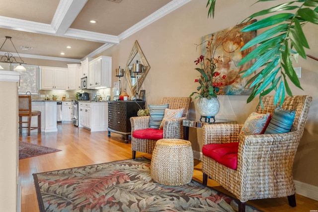 1380 Airport Rd Unit C2, Hot Springs, AR 71913 - living area featuring ornamental molding, light wood-style flooring, and recessed lighting