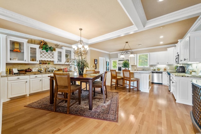1380 Airport Rd Unit C2, Hot Springs, AR 71913 - dining area with light wood-type flooring, ornamental molding, recessed lighting, and a chandelier