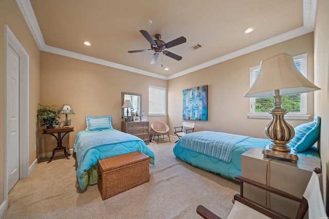 1380 Airport Rd Unit C2, Hot Springs, AR 71913 - bedroom featuring carpet, baseboards, crown molding, recessed lighting, and a ceiling fan