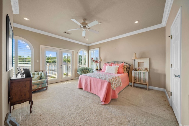 1380 Airport Rd Unit C2, Hot Springs, AR 71913 - carpeted bedroom featuring french doors, access to outside, baseboards, recessed lighting, and crown molding