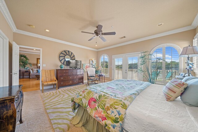 1380 Airport Rd Unit C2, Hot Springs, AR 71913 - bedroom with access to exterior, recessed lighting, ceiling fan, and ornamental molding