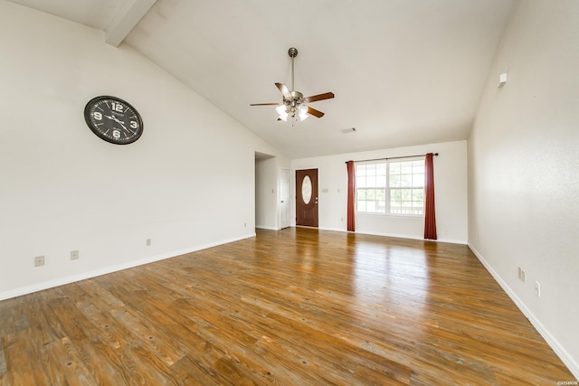 261 Pin Oak Dr, Bismarck, AR 71929 - unfurnished room featuring a ceiling fan, wood finished floors, beamed ceiling, and high vaulted ceiling
