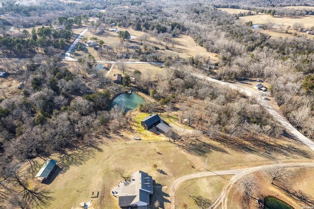 aerial view featuring a water view and a rural view