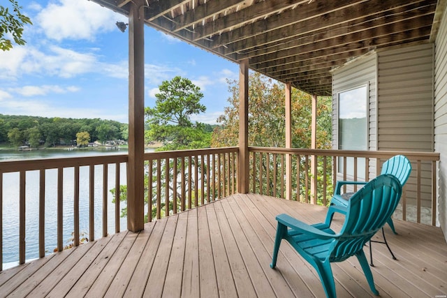 deck with a water view