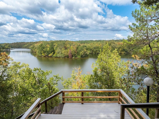 property view of water with a wooded view