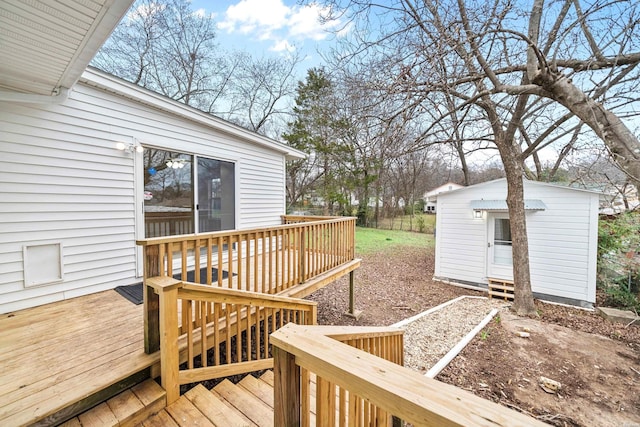 deck with an outdoor structure