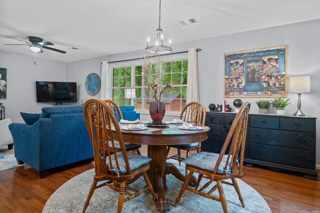 206 Shawnee St, Hot Springs, AR 71901 - dining room featuring wood finished floors, ceiling fan, and a chandelier