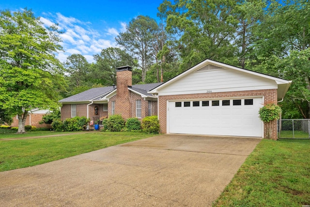 206 Shawnee St, Hot Springs, AR 71901 - ranch-style house with brick siding, concrete driveway, an attached garage, and a chimney