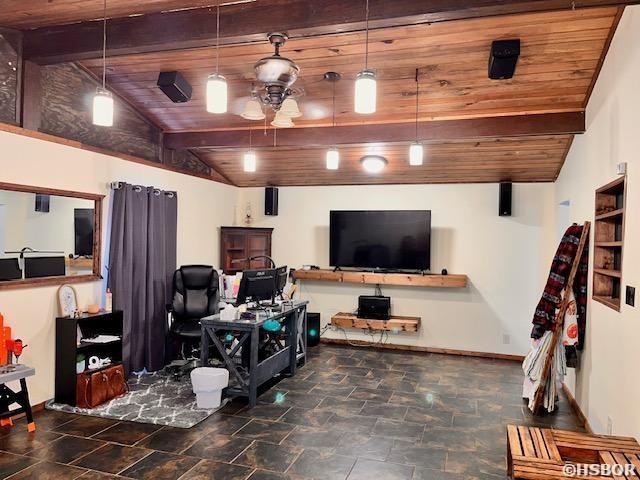 906 Surrey Rd, Hot Springs, AR 71909 - interior space featuring wooden ceiling, baseboards, lofted ceiling with beams, and stone finish flooring
